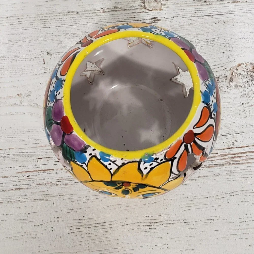 Handmade  Hand painted  Sun Moon Stars Flowers Colorful Candle Holder - Picture 3 of 4